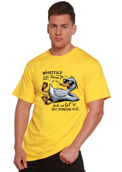 Spun Bamboo men's unisex graphic T-shirt with humorous "Whatever Life Throws at You" print in bamboo and cotton fabric.