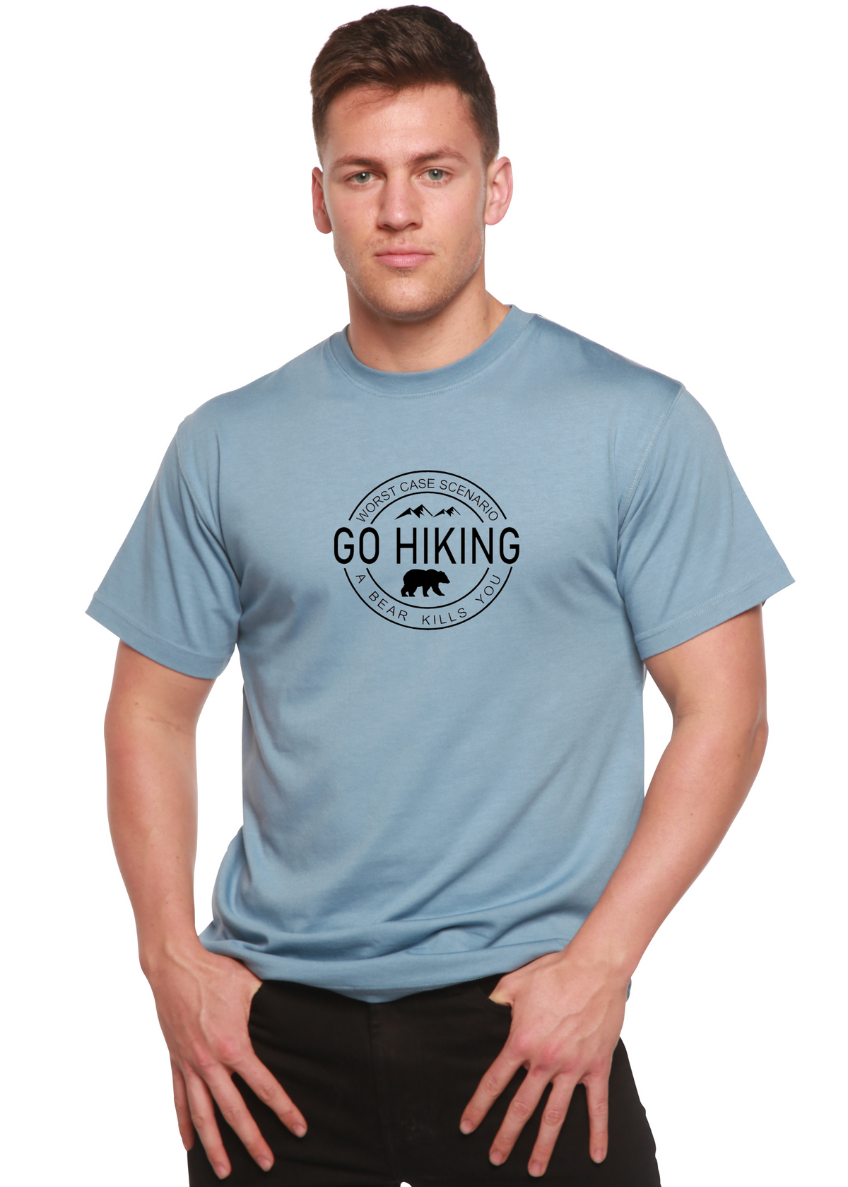 Men's Spun Bamboo graphic T-shirt made from bamboo viscose and organic cotton, featuring a colorful printed design.