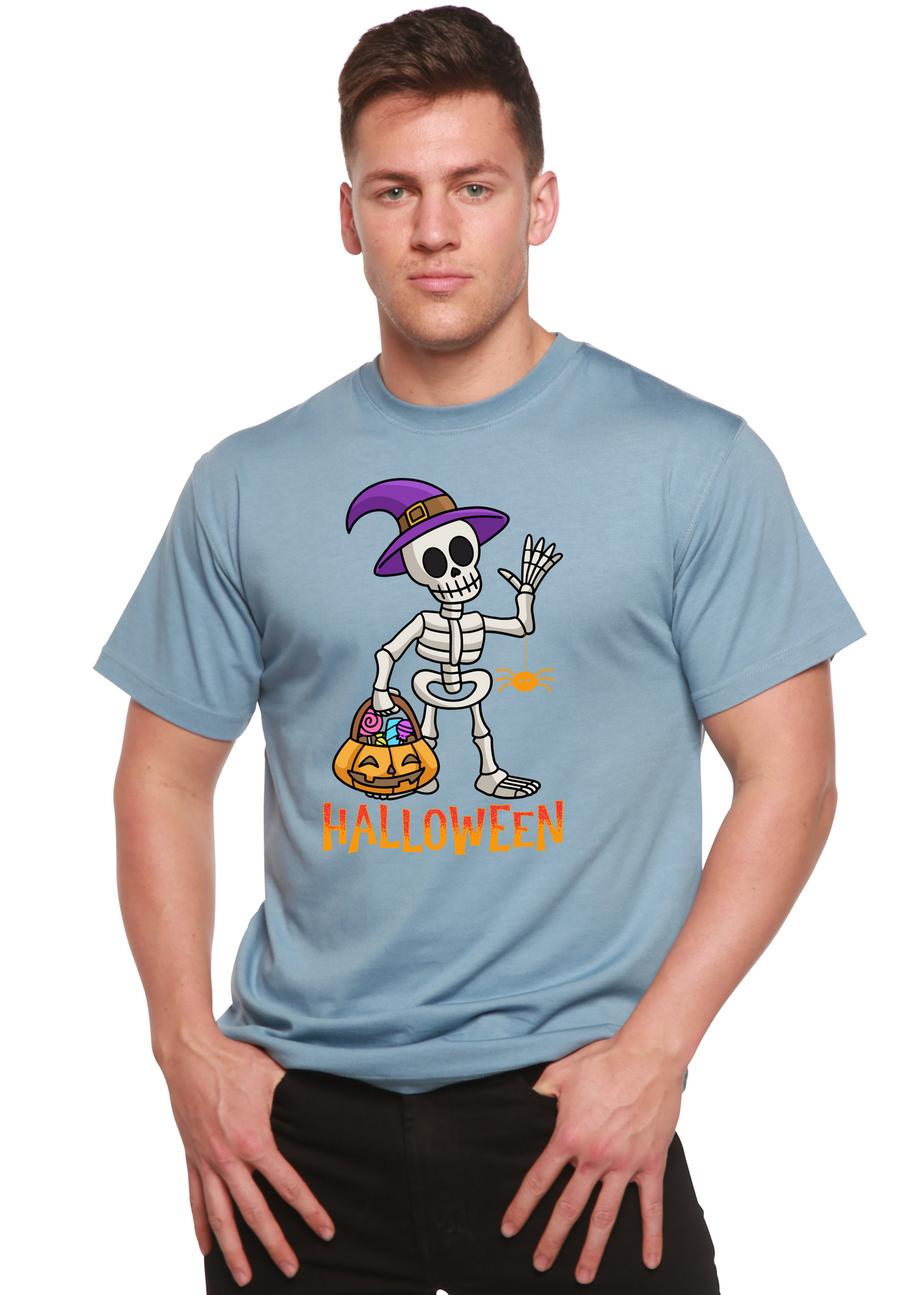Unisex Halloween graphic T-shirt by Spun Bamboo, short sleeve, bamboo viscose and organic cotton fabric with festive print design