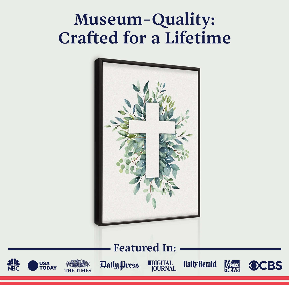 Canvas wall art featuring an evergreen cross with faith-themed design, by Tailored Canvases, ideal for spiritual home decor.