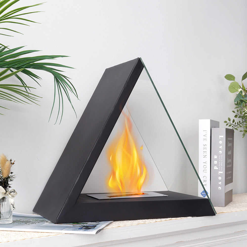 Glass tabletop fireplace by JHY DESIGN featuring a sleek glass surface and ethanol gel fire for modern home decor.
