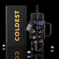 Coldest 6.7oz bottle with moonlight seashells design, showcasing a sleek stainless steel water bottle with ocean-inspired artwork.