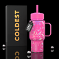 Coldest 6.7oz pink moonlight floral insulated bottle with a sleek design and colorful floral pattern.