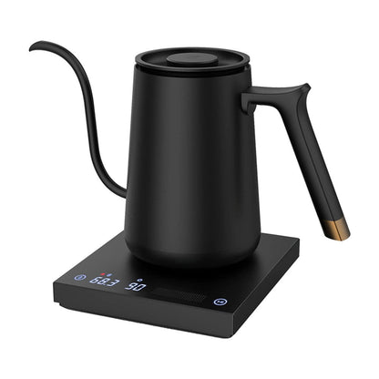 Timemore Fish Smart Electric Coffee Kettle 600ML with digital display and stainless steel body for home brewing.