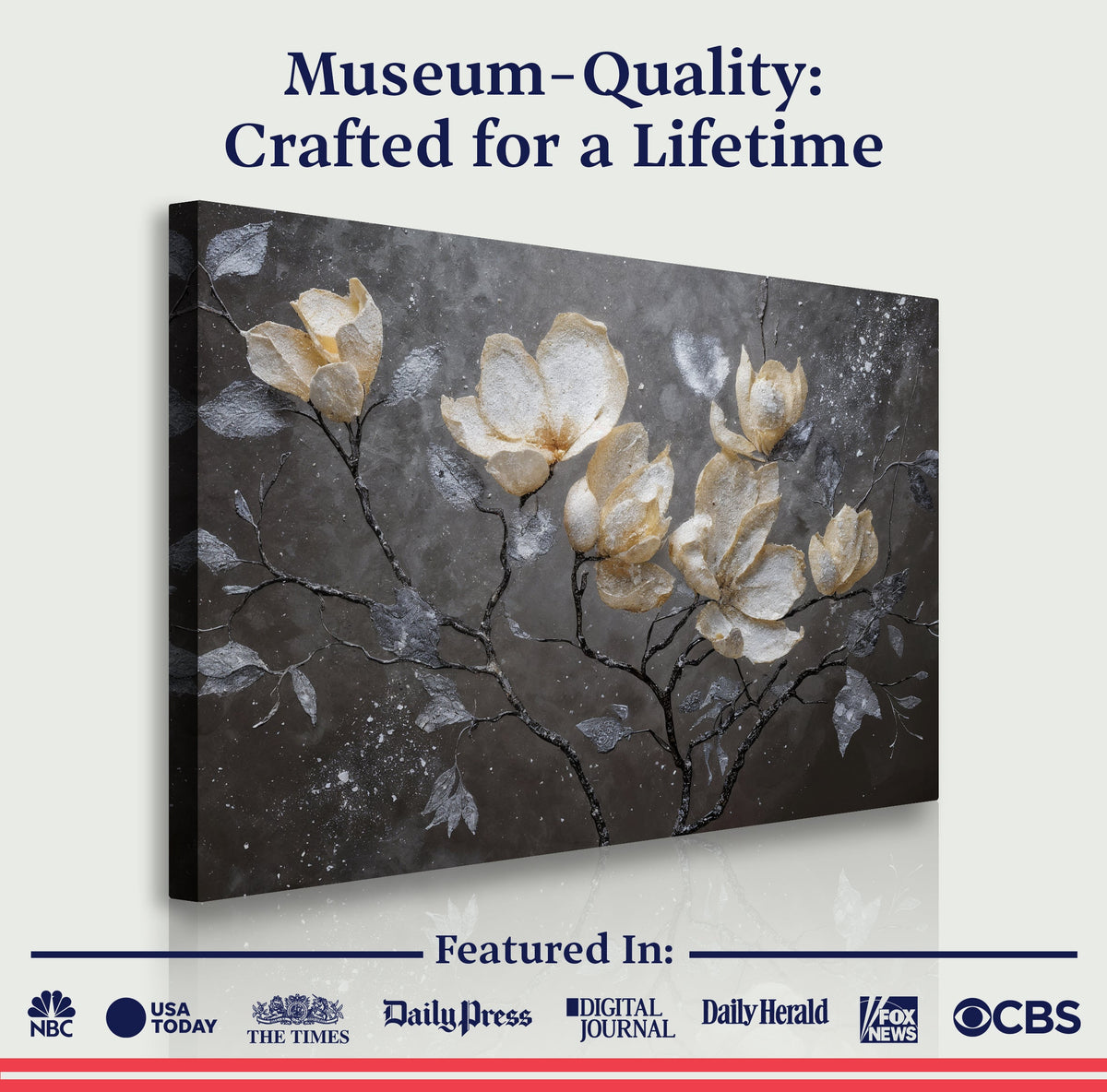 Canvas wall art featuring elegant midnight magnolias with dark, moody tones, created by Tailored Canvases.