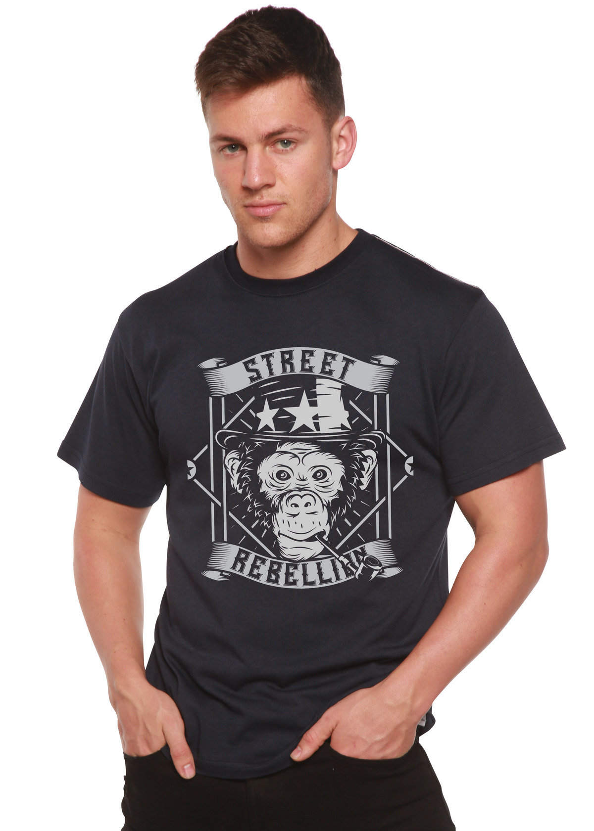 Men's Spun Bamboo graphic t-shirt made from bamboo viscose and organic cotton with a printed design on the short sleeve.