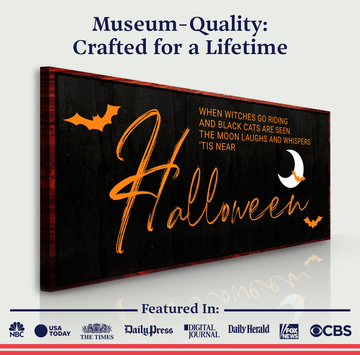 Halloween wall sign canvas featuring spooky witch design, perfect for fall decor from Tailored Canvases.
