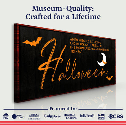 Halloween wall sign canvas featuring spooky witch design, perfect for fall decor from Tailored Canvases.