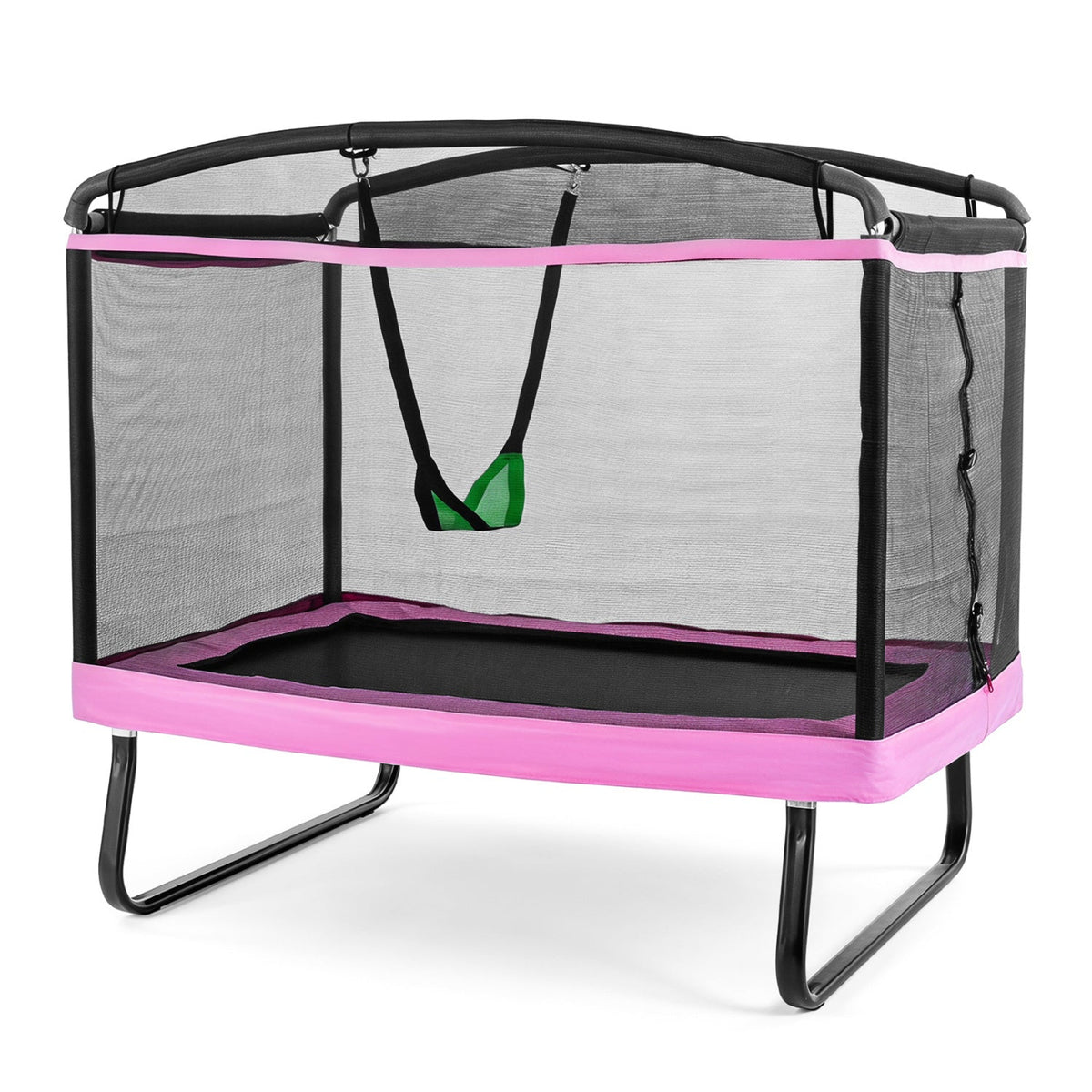 6 ft kids trampoline with safety enclosure net and attached swing, outdoor toy from GBruno Store, suitable for children’s play.