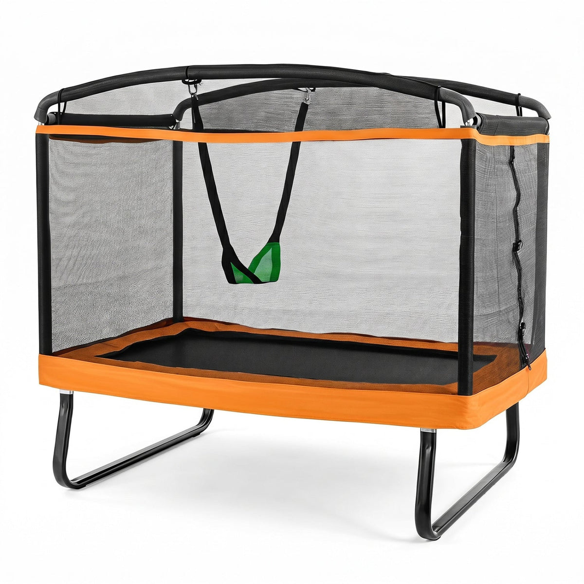 6-foot kids trampoline by GBruno Store with safety enclosure net and attached swing for backyard outdoor play.