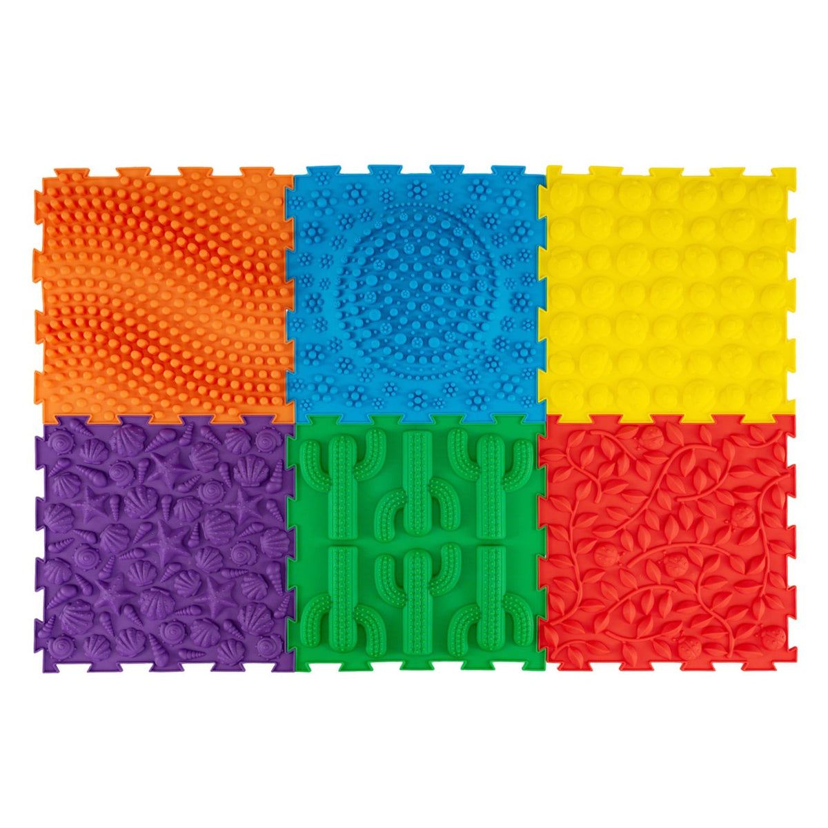 Six interlocking sensory mats with textured surfaces, ideal for baby gyms and play areas, by GBruno Store.