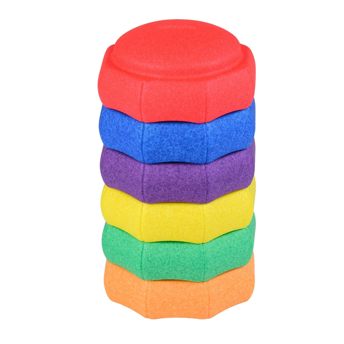 Six colorful GBruno Store children's stepping stones for balance training, arranged for safe indoor and outdoor play.
