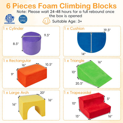 Six foam climbing blocks set with a slide and tunnel, colorful climbing toy for kids by GBruno Store.