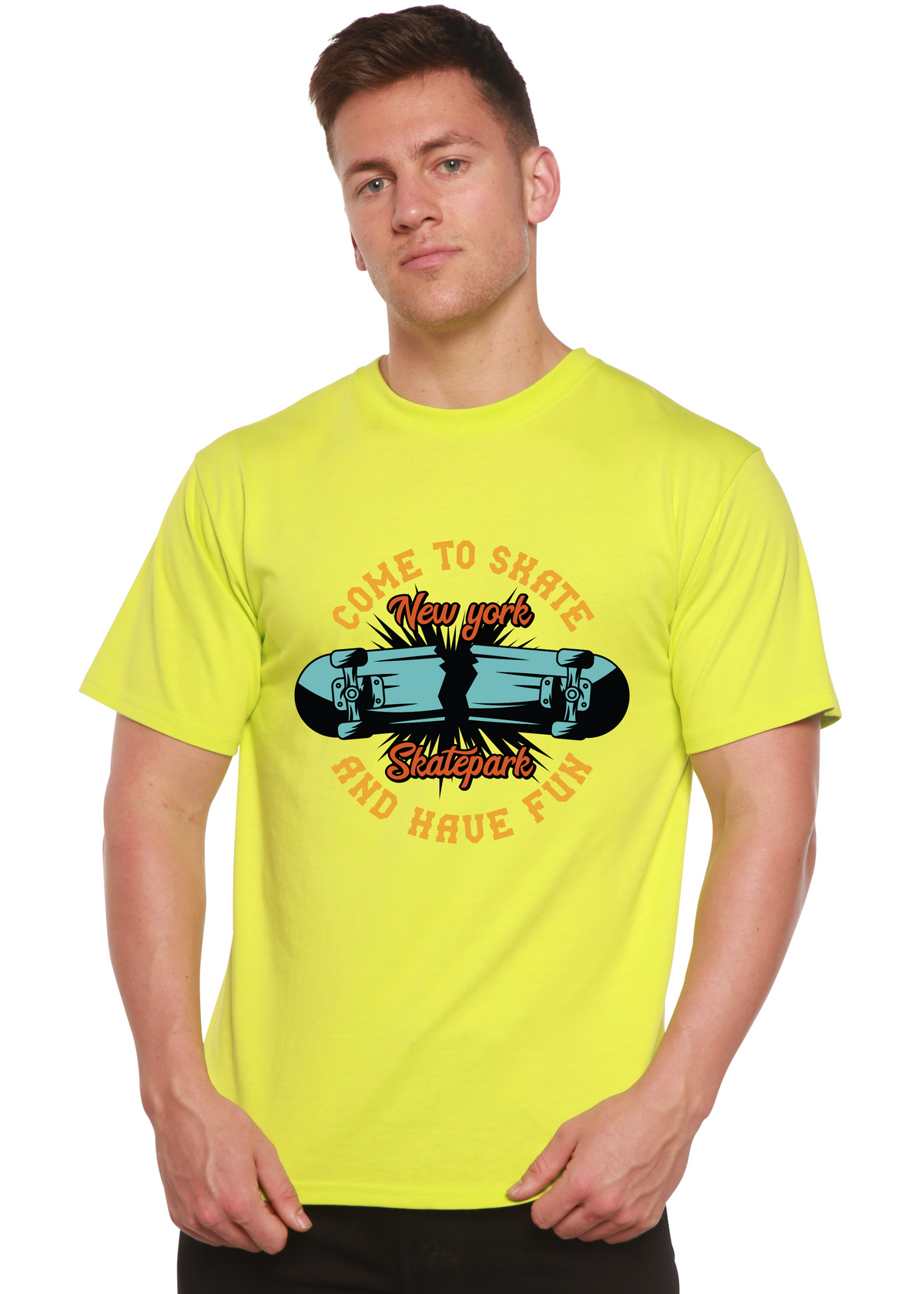 Men's printed T-shirt from Spun Bamboo featuring a graphic design, made from bamboo viscose and organic cotton fabric.
