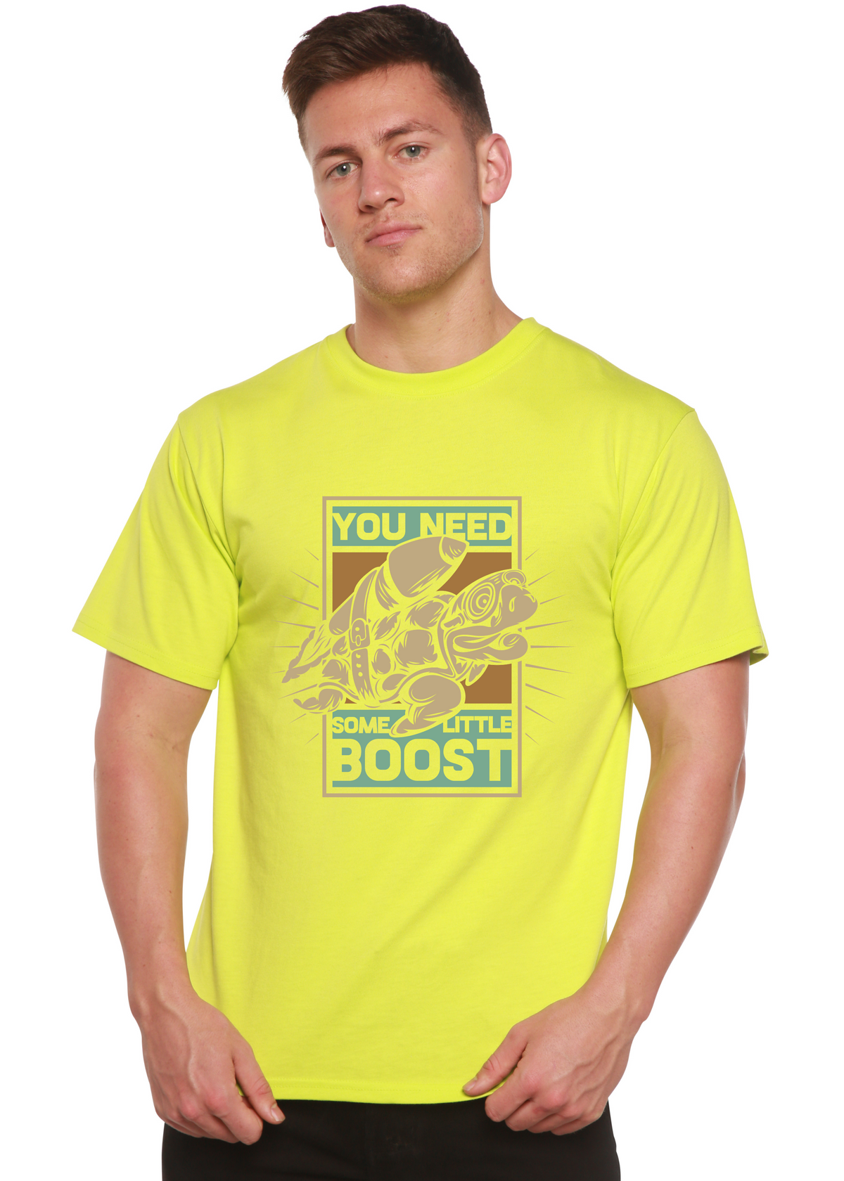 Spun Bamboo men's graphic T-shirt made from bamboo viscose and organic cotton with printed design, short sleeves, casual fit.
