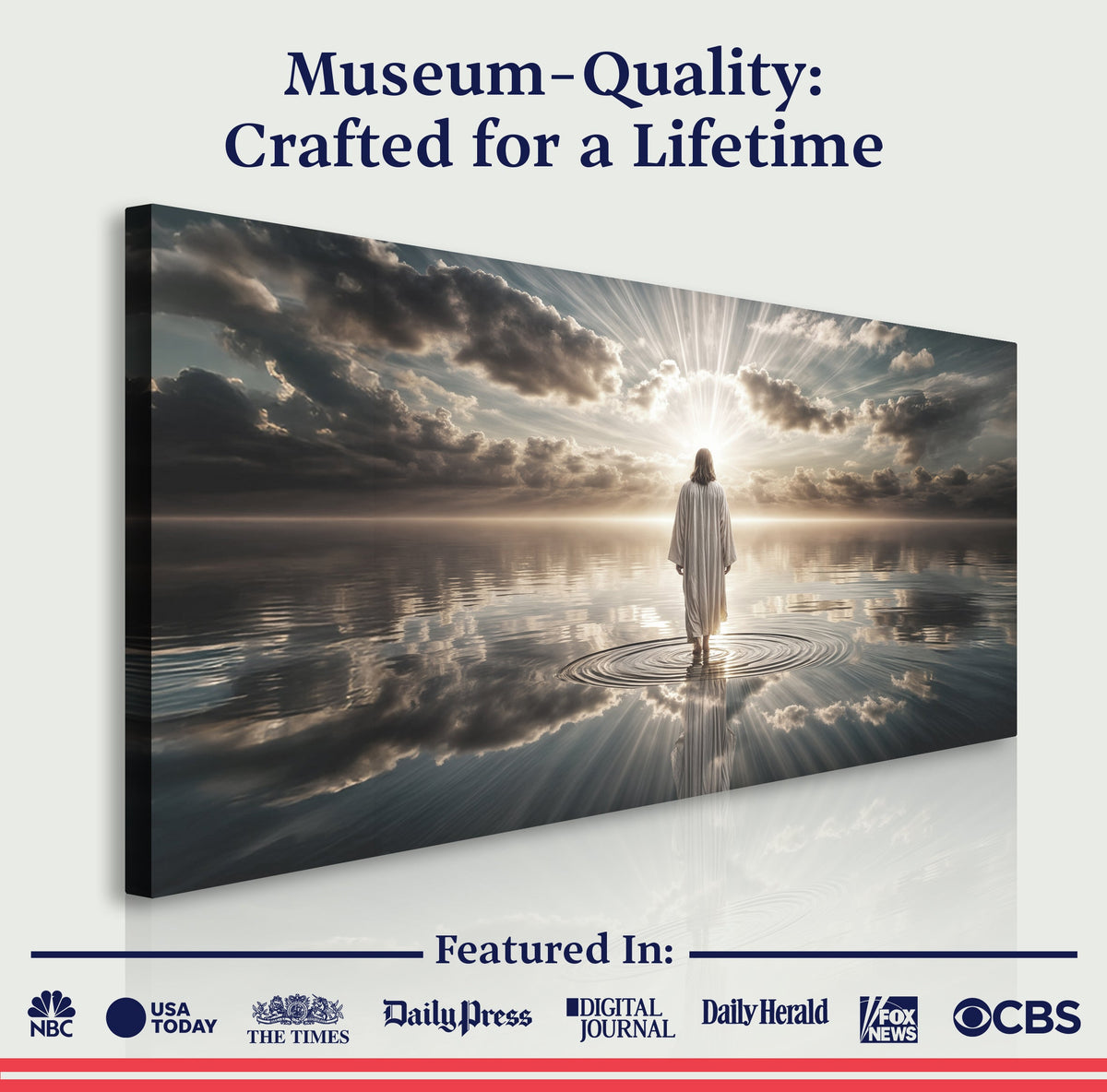 Faith Wall Art Canvas titled "Walking on Water" by Tailored Canvases featuring a serene water scene with biblical inspiration.