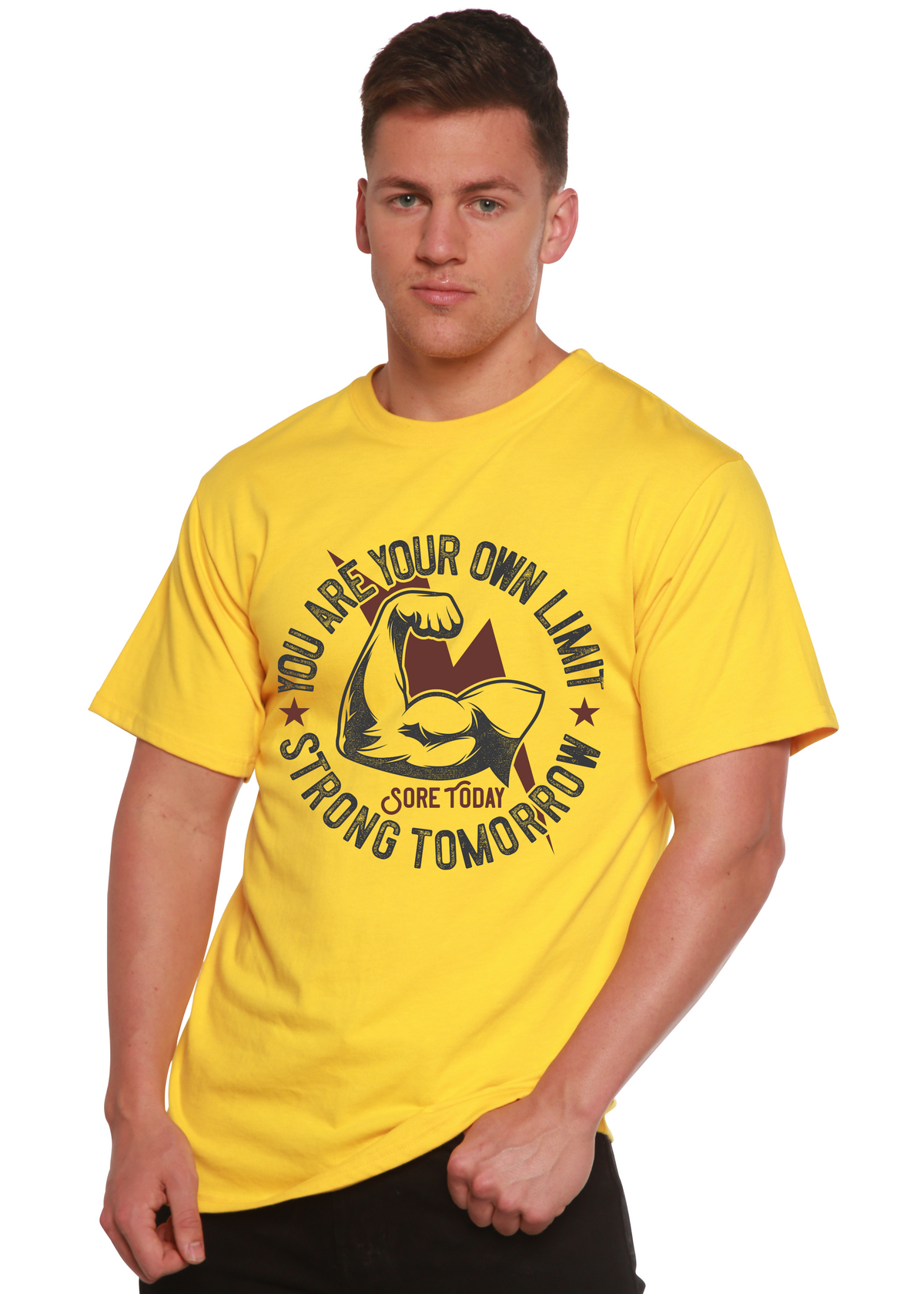 Mens Spun Bamboo graphic T-shirt made from bamboo viscose and organic cotton with a printed design, short sleeve, casual wear.