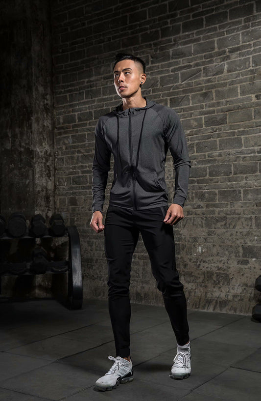 Men's long-sleeved stretch tight fitness training suit in sleek athletic design