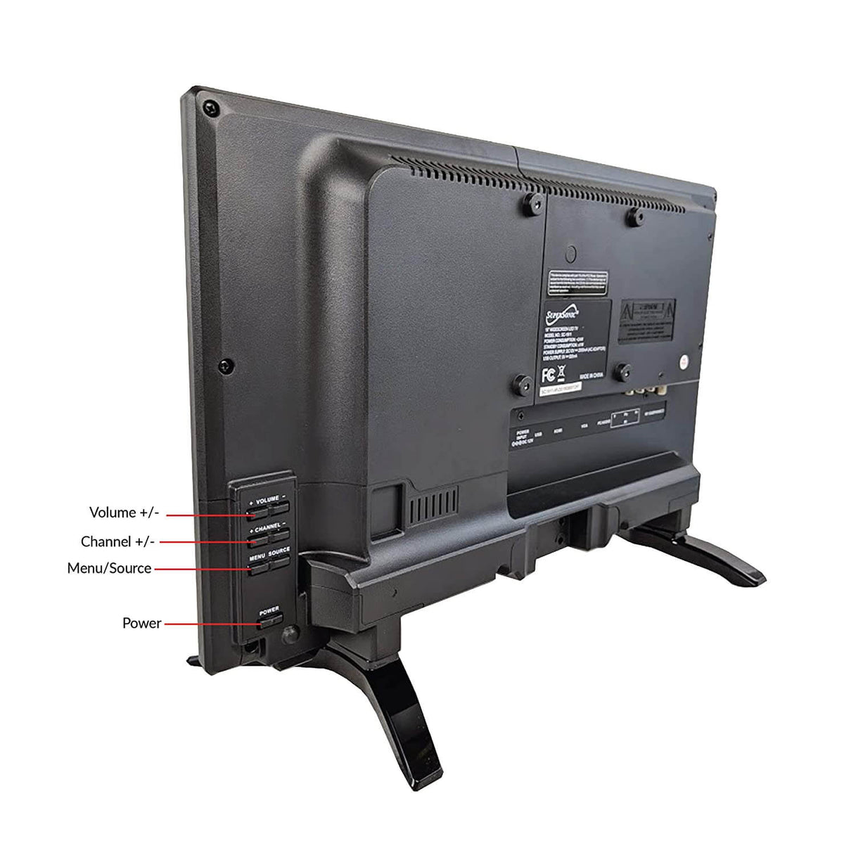 Supersonic 19-inch 12V LED HDTV with widescreen display, USB, HDMI ports, and sleek black finish.