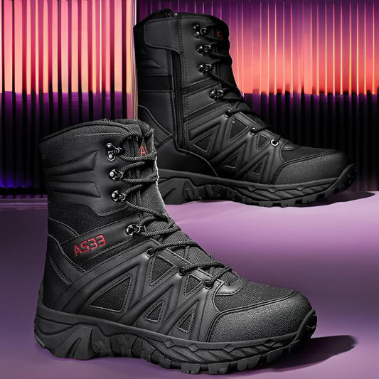 Breathable leather high-top hiking boots for outdoor climbing and rugged wilderness work boots