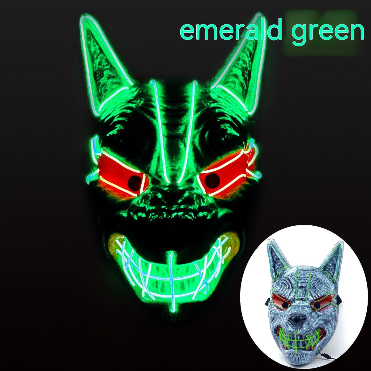 Halloween LED full face luminous mask with glowing design, front view