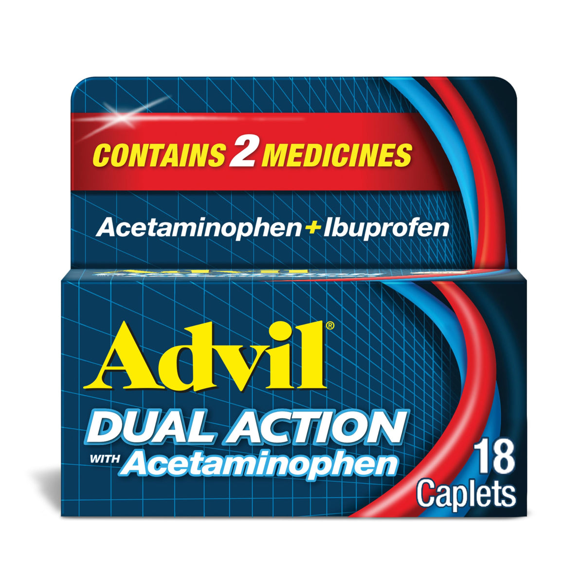 Advil Dual Action coated caplets with ibuprofen and acetaminophen for 8-hour pain relief, 18-count package by BACKUPMYFILESNOW®.
