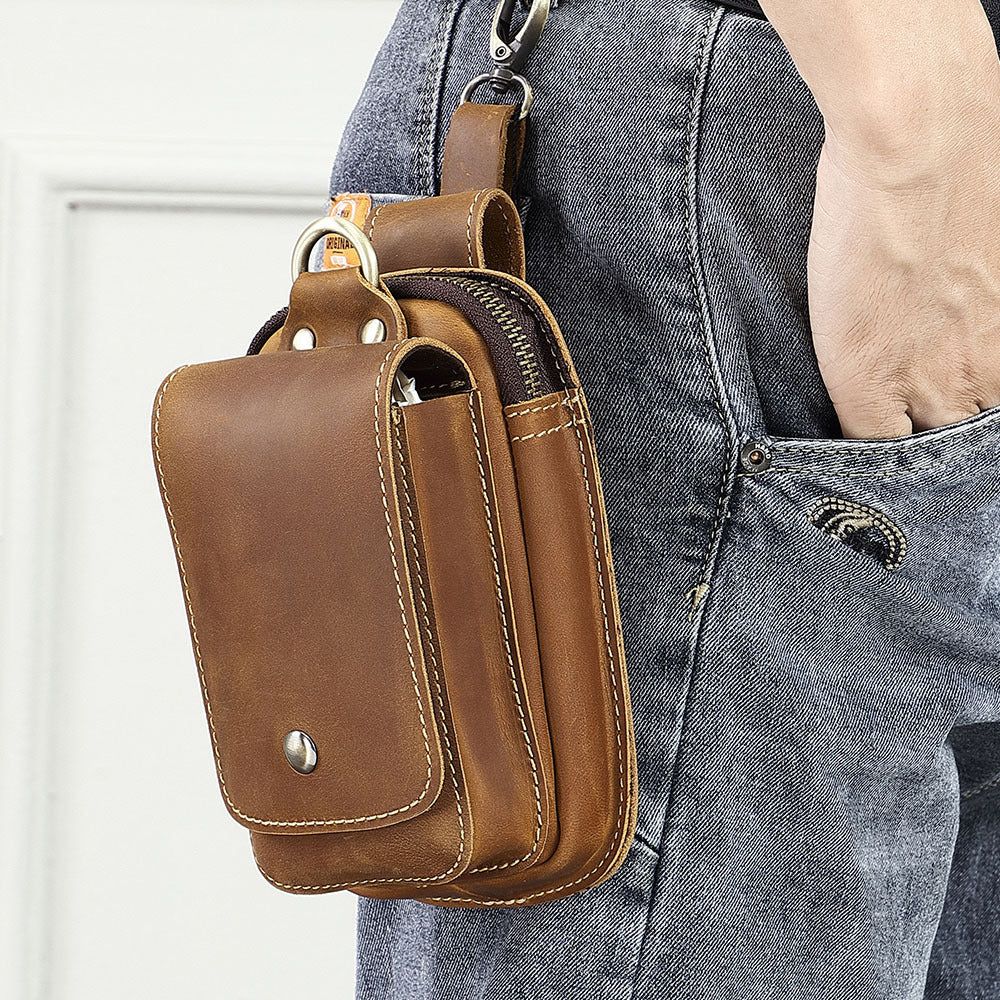Genuine leather men's cowhide durable work belt-powered bag by My Store