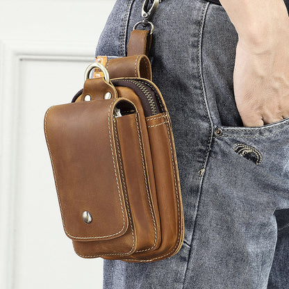 Genuine leather men's cowhide durable work belt-powered bag by My Store