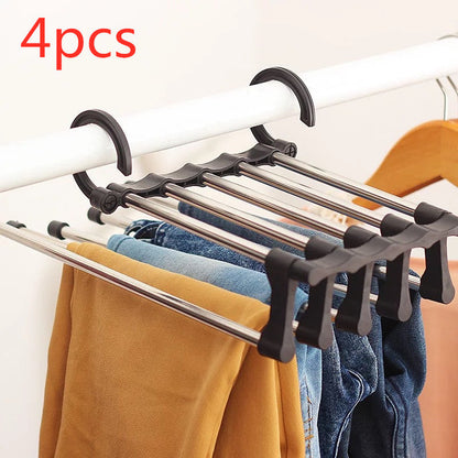 Telescopic folding multifunctional pants rack and hanger for household storage