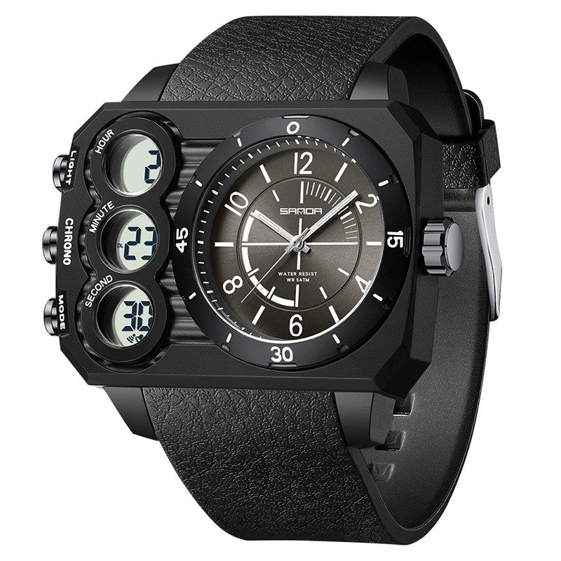 Rugged outdoor sports waterproof watch for men with large dial and dual display