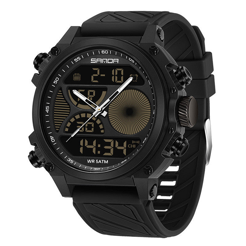 Rugged outdoor sports waterproof men's watch with large dial and dual display