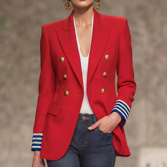 Women's French-style vintage red blazer with tailored fit and classic lapels