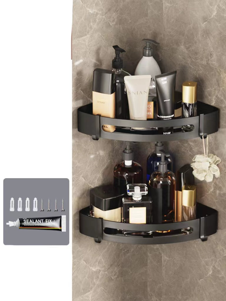 Triangle bathroom wall shelf, perforated simple storage rack for hanging toiletries and essentials