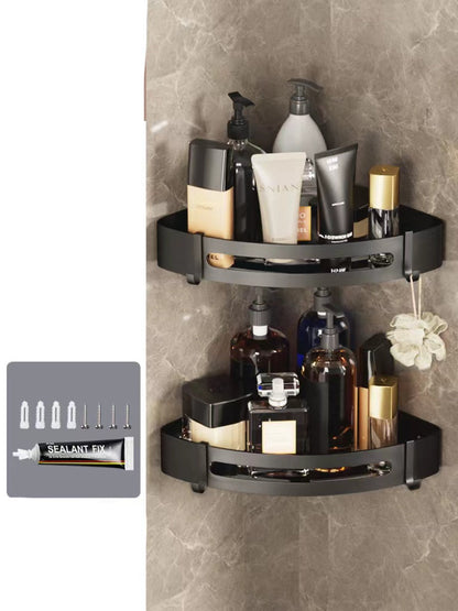 Triangle bathroom wall shelf, perforated simple storage rack for hanging toiletries and essentials