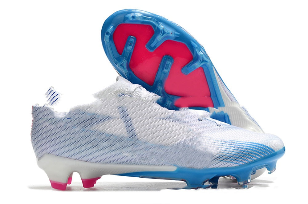 Men's waterproof knitted soccer shoes with built-in air cushion and FG studs, side view