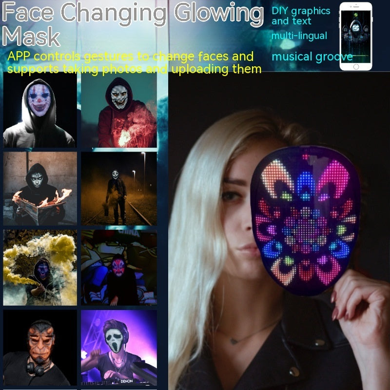 Halloween full color LED luminous face changing mask for parties and bar props