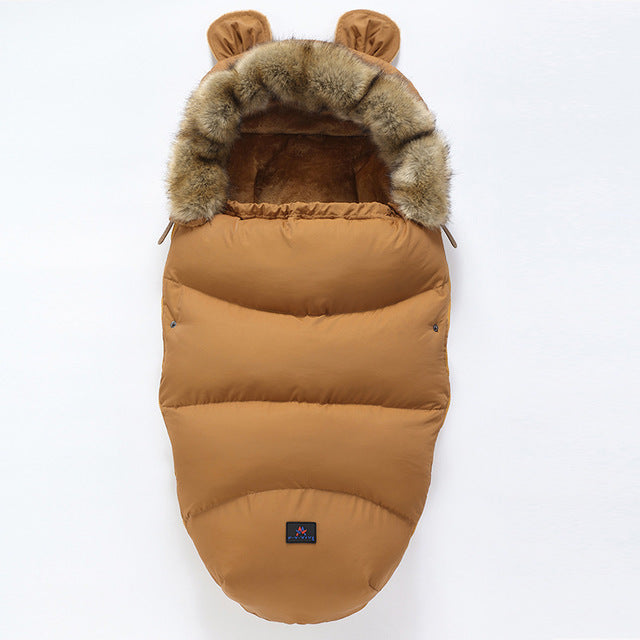 Winter envelope sleeping bag and stroller pad for newborn baby, soft quilted design with hood and zipper