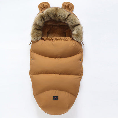 Winter envelope sleeping bag and stroller pad for newborn baby, soft quilted design with hood and zipper