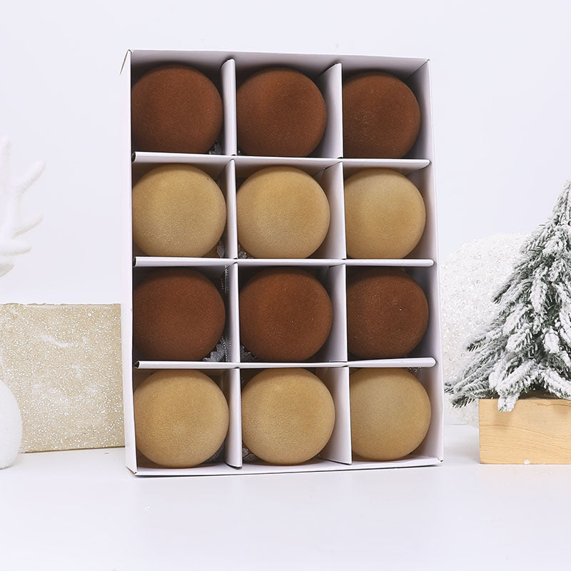 Flocking Christmas ball pet plastic Christmas decoration in a soft, textured finish