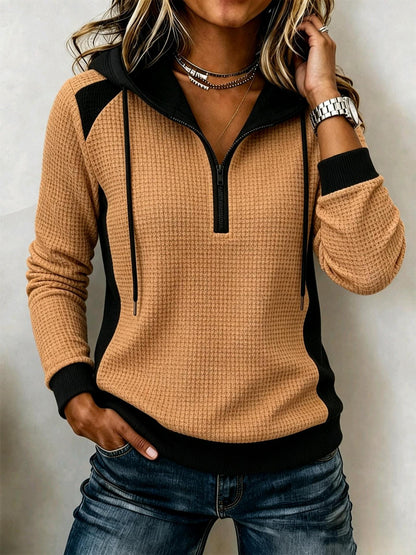 Women's waffle-knit half-zip hooded sweatshirt by My Store in a textured casual design