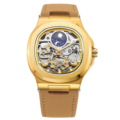 Full-automatic mechanical tourbillon hollow men's watch with visible skeleton dial and intricate movement