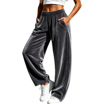 Women's sporty-casual wide-leg pants in a fashionable relaxed style񎟁