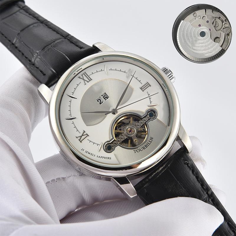 Dual-calendar fashion business watch with stainless steel belt and visible water-resistant design