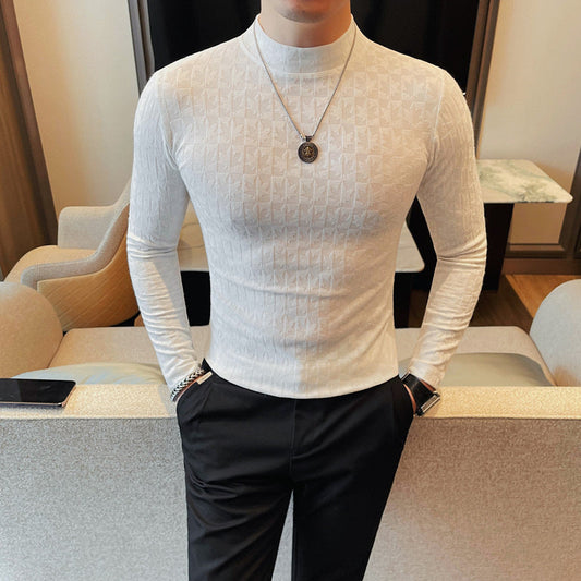 Men's half-high collar fashion trend T-shirt in a modern casual style