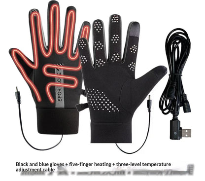 Outdoor waterproof USB heated gloves with three-setting temperature control, black pair, My Store