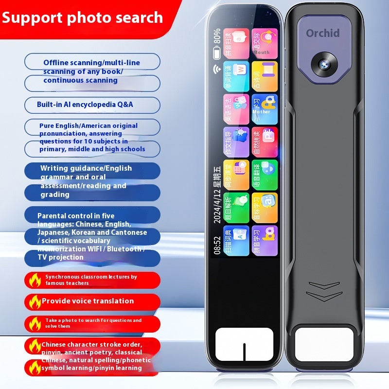 Intelligent English Learning Standard Scan Pen in black with digital display and scanning tip