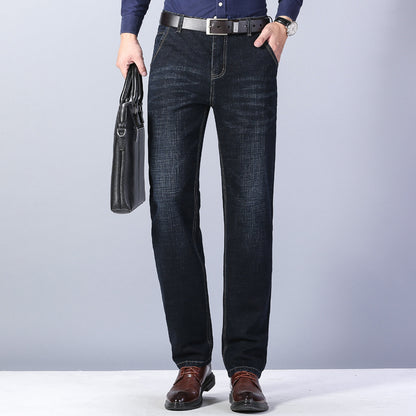 2024 Men's Loose Fit Stretch Denim Pants for Business