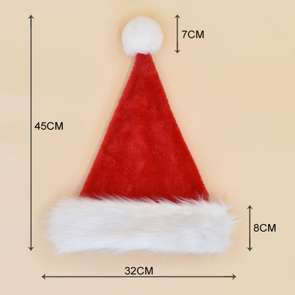 Red plush Christmas hat decoration with soft texture and festive white trim