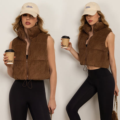 Cropped stand-collar sleeveless jacket vest in a structured design by My Store