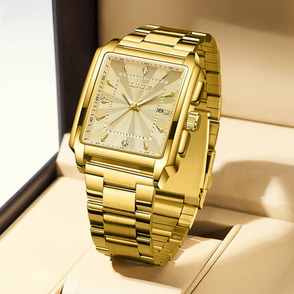 Men's square large-dial steel belt simple watch with minimalist face and silver-tone finish
